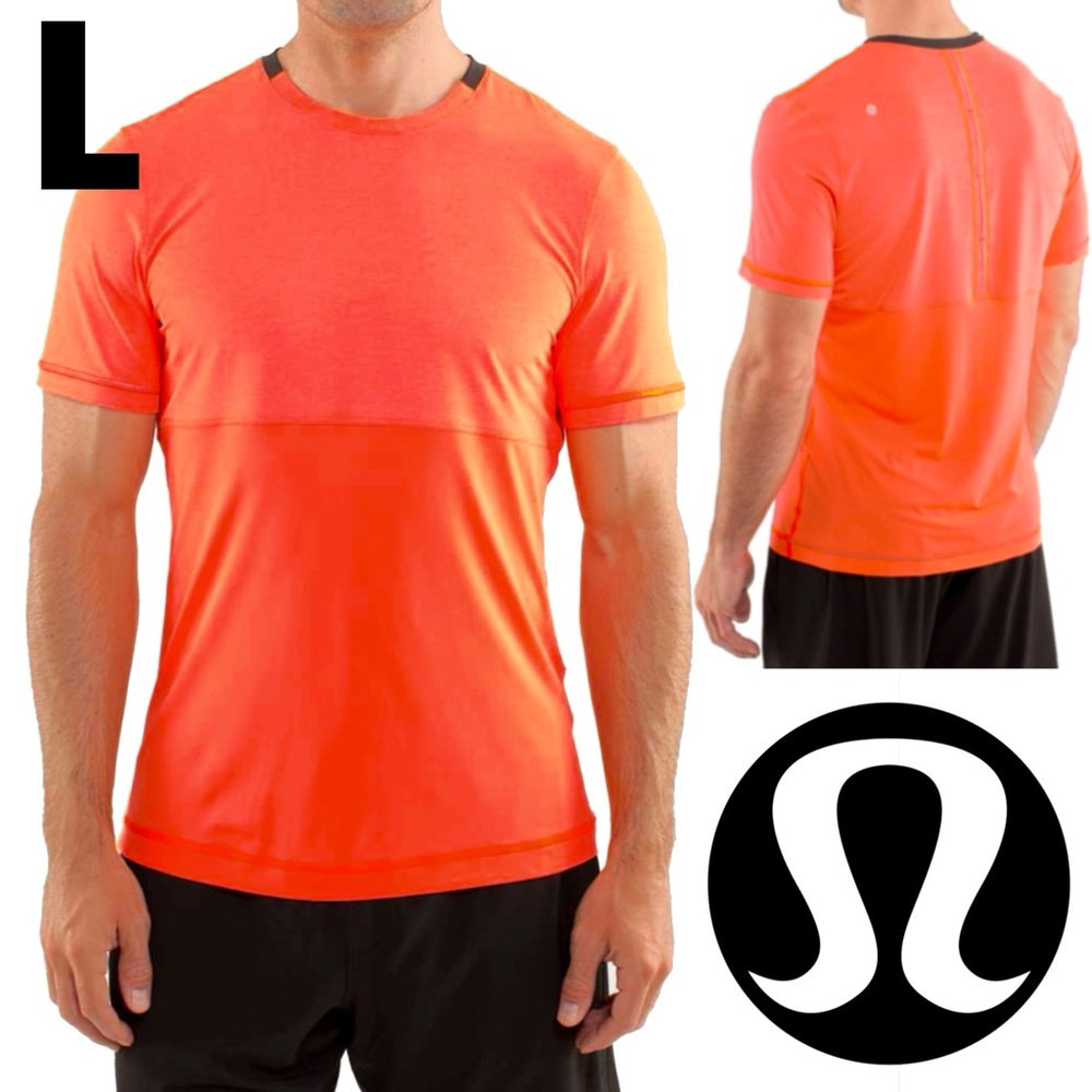 Lululemon Reflective Precise Tee Shirt - Silverscent - Red Orange - Large